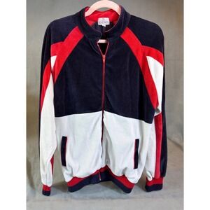 Vtg 90s Men Neiman Marcus Velour Colorblock Track Jacket Red White Blue Preppy M